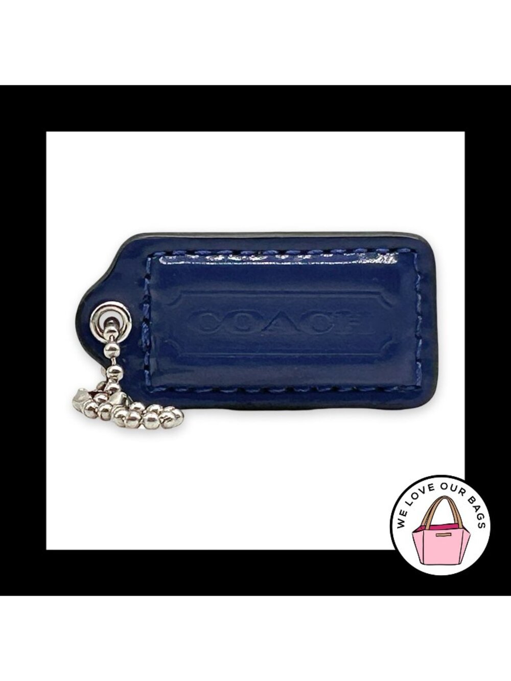 COACH HANG TAG 2" Blue Patent Leather Bag Charm Keychain Fob Nickel Medium